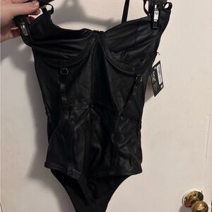 NWT Spirit Halloween Black Faux Leather BodySuit
